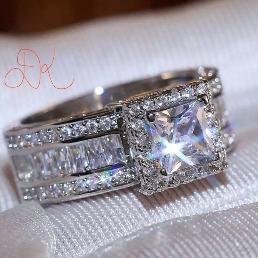 925 WEDDING RING BRIDAL RING ENGAGMENT RING - Picture 5 of 10